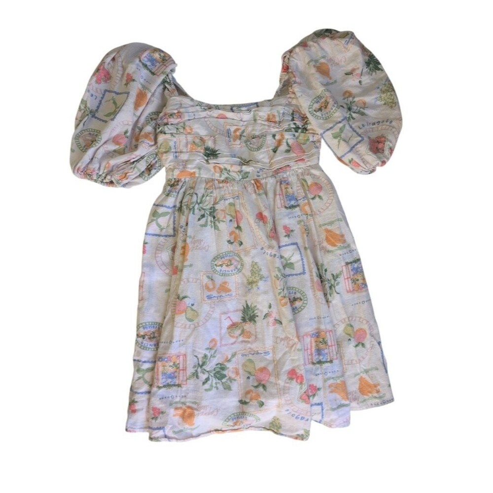 Abercrombie & Fitch Emerson Puff Sleeve Mini Dress S Fruit Print Linen Cotton